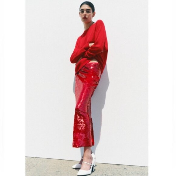 Zara Skirt SEQUIN MIDI ZW COLLECTION holiday party festive maximalism bold - Picture 5 of 16